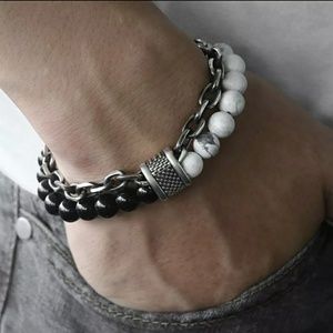 White Lava Stone Tigereye Stainless Steel Bracelet